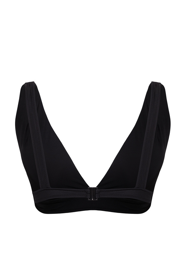 Siyah Derin V Yaka Cut Out Detaylı Büyük Beden Bikini Üstü TBBSS25CT00002 - 9