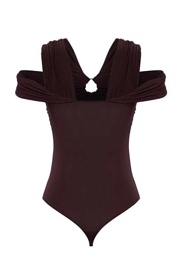 Kahverengi Aksesuar Detaylı Örme Body TPRSS25BD00004 - 8