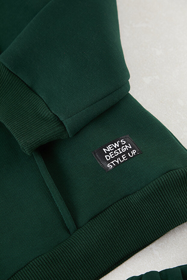 Petrol Pamuklu Düz Kapüşonlu Örme Erkek Çocuk Sweatshirt ve Eşofman Alt-Üst Takım TKDAW25AU00058 - 4