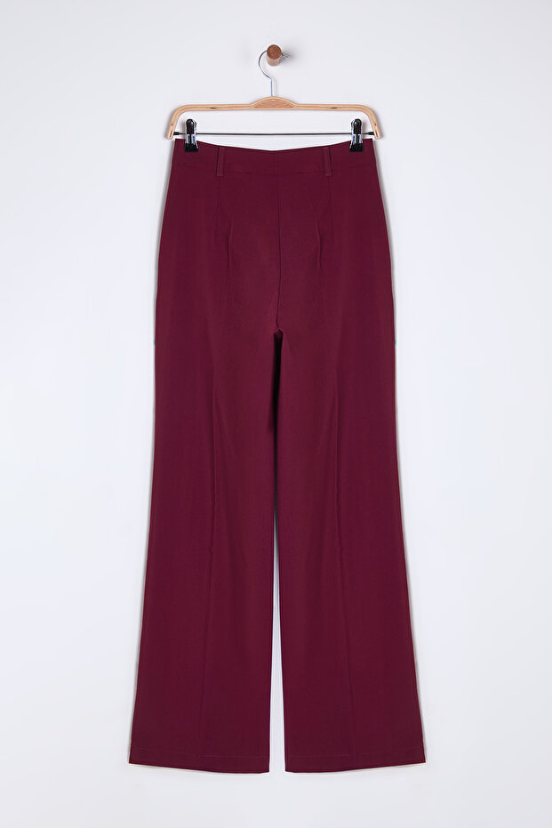 Bordo Pilili Wide Leg/Geniş Paça Dokuma Pantolon TWOAW25PL00113 - 8