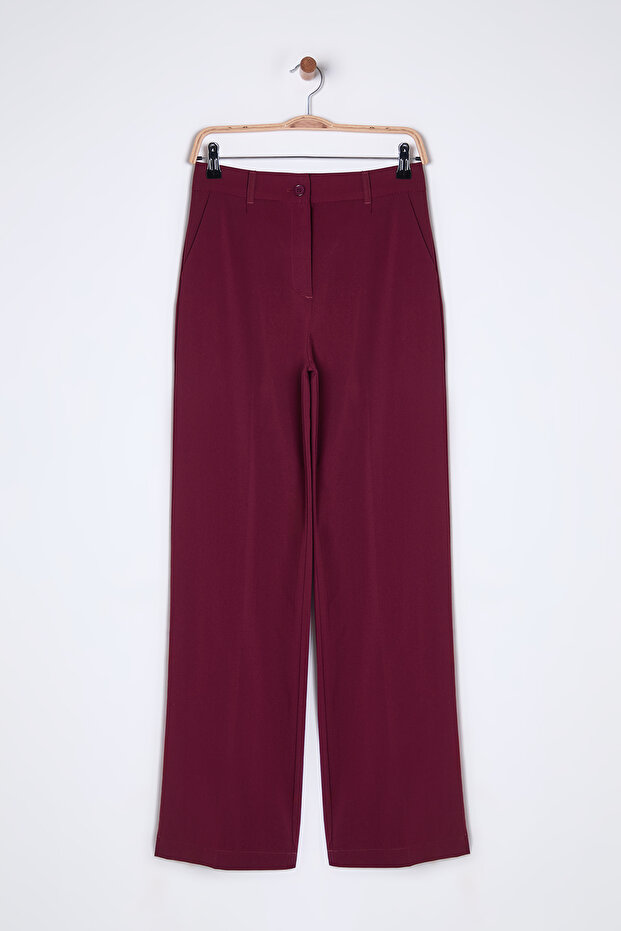 Bordo Pilili Wide Leg/Geniş Paça Dokuma Pantolon TWOAW25PL00113 - 6