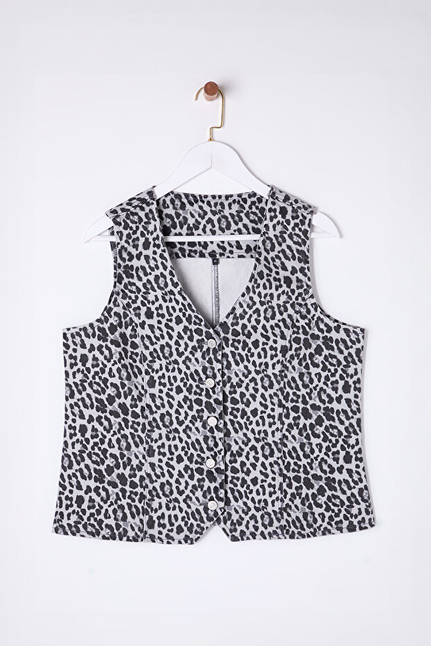 Többszínű állatmintás nagyméretű farmermellény TBBSS25BH00006 - 6