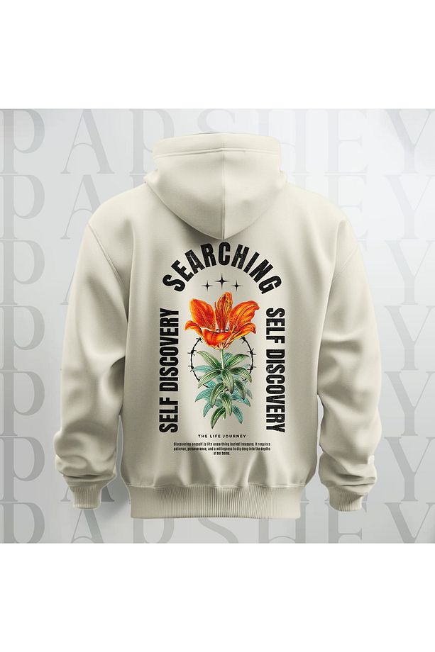 Self Discovery Baskılı Kapüşonlu Oversize Sweatshirt Hoodie Kalın Kumaş 3 İplik Şardonlu - 1