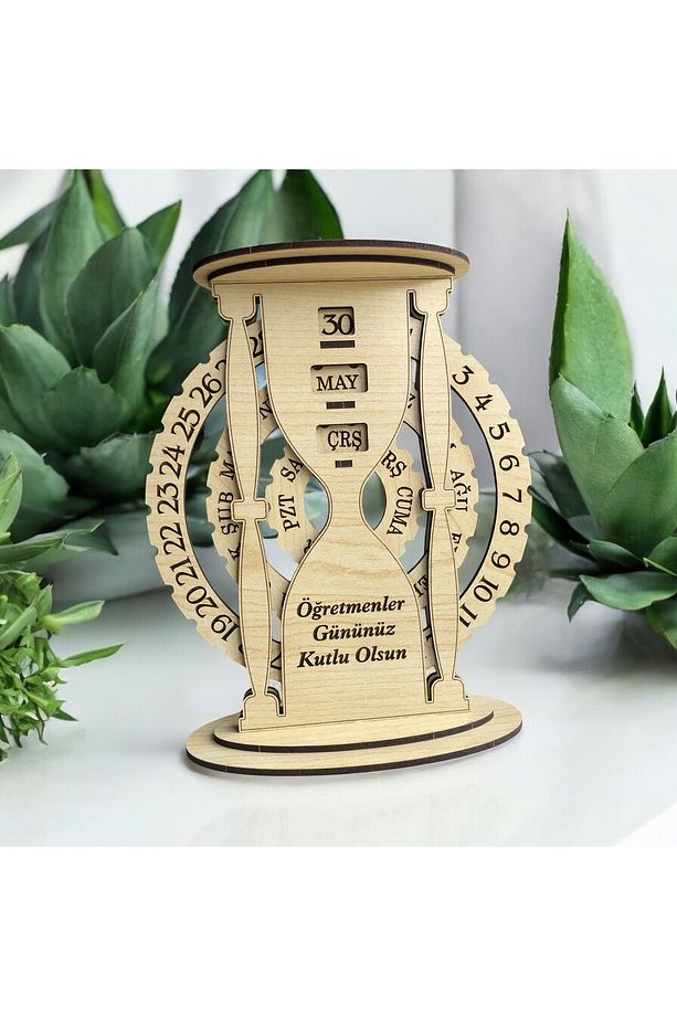 İsme Özel Mesajlı Ahşap Sonsuz Takvim Kum Saati Şekilli - 3