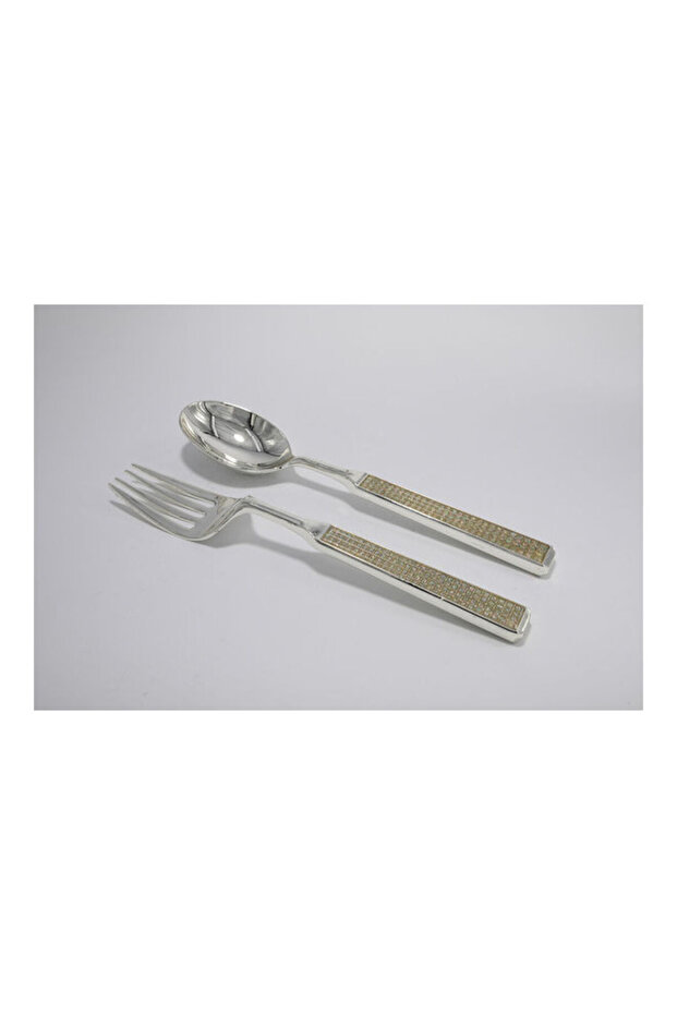 2-Piece Salad Tools Set Silver 6x26x2cm