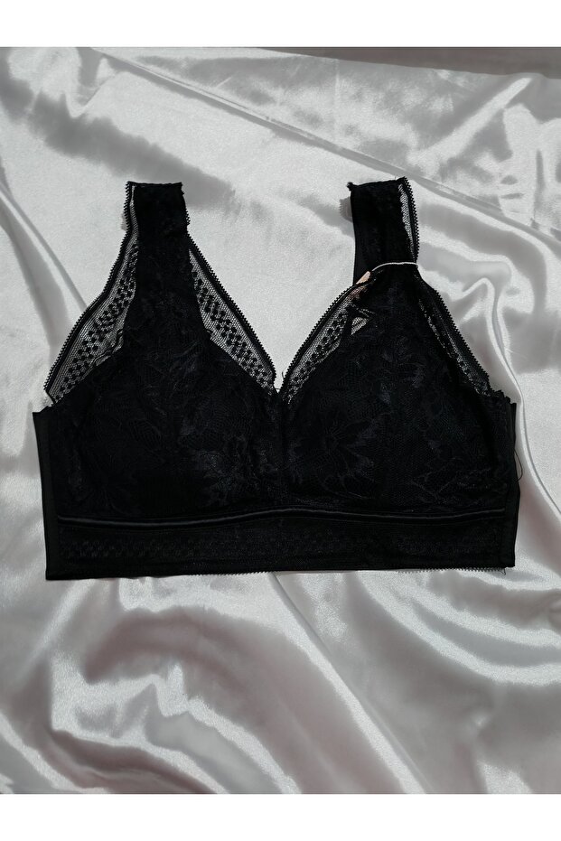 Laser Cut Bra Without Underwire with Detachable Pads and Lace Detail
