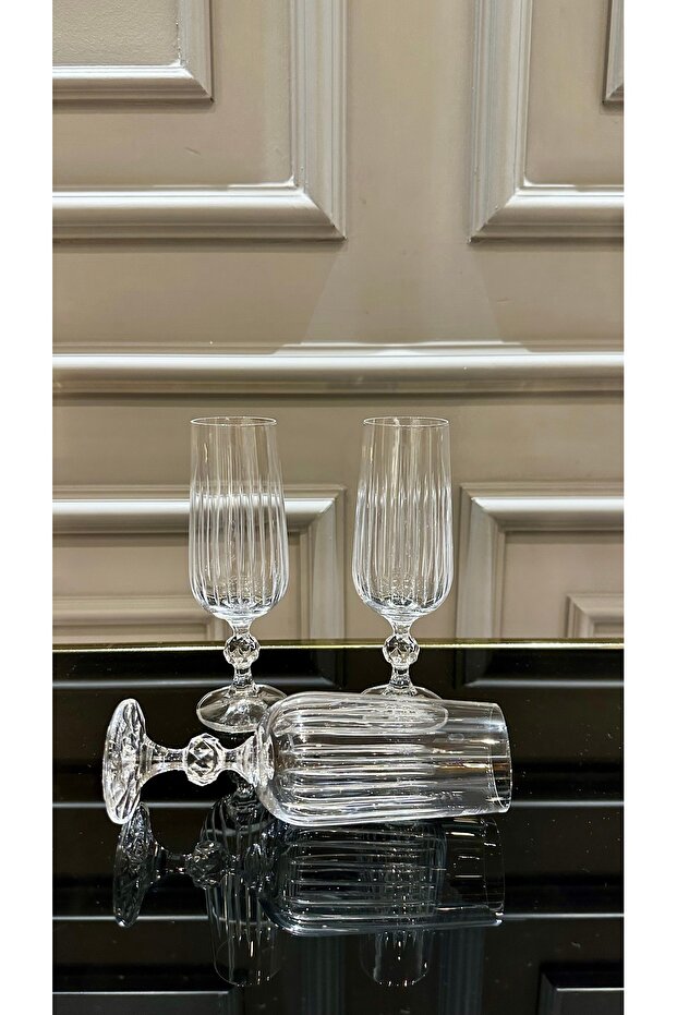 El işi ayaklı bej kristal su ve kahve bardağı, şık ve zarif tasarım - 6