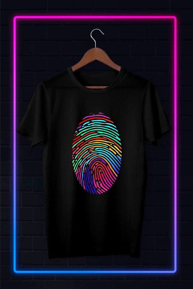 1 T-Shirt Gift for Purchases of 6 or More in Cart - Black -Unisex -Finger Print-Illustration Drawing-
