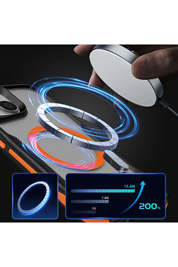 iPhone 14 Uyumlu Magsafe Şarj Özellikli Renkli Kenar Airbag Şeritli Zore Lamer Kapak-Siyah - 5