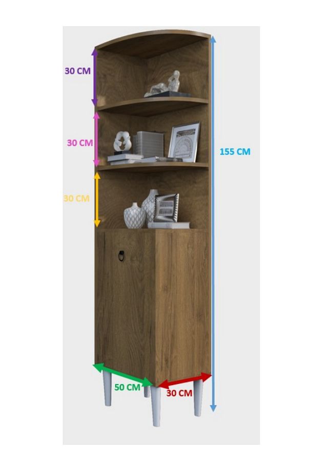 3 Raflı Tek Kapaklı Modern Ayaklı Vitrin Gümüşlük Çok Amaçlı Dolap - 5