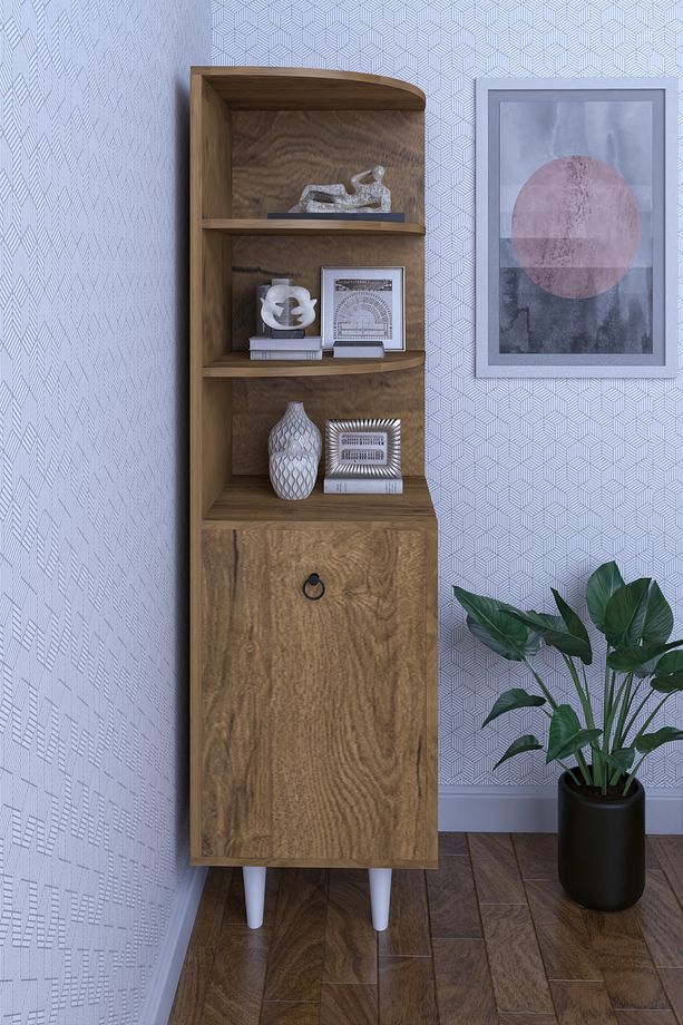 3 Raflı Tek Kapaklı Modern Ayaklı Vitrin Gümüşlük Çok Amaçlı Dolap - 3