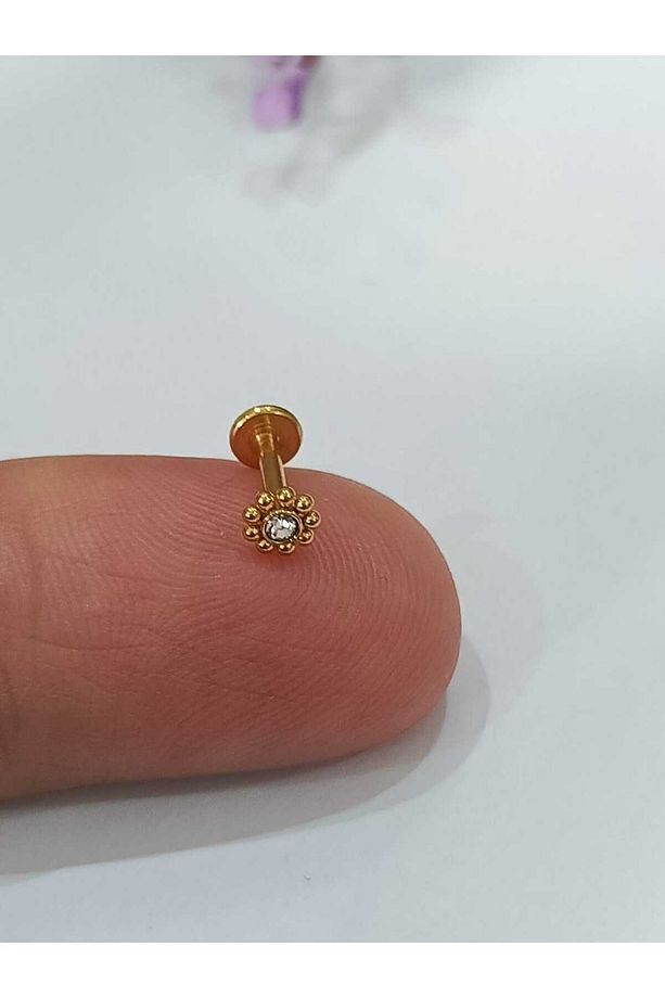 Cerrahi Çelik Tek Taş Güneş Kristal Altın 6x1.2mm Labret Piercing, - 2