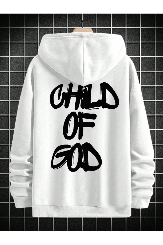 Men's White Child of God Printed 3 Thread Hooded Hoodie Sweatshirt