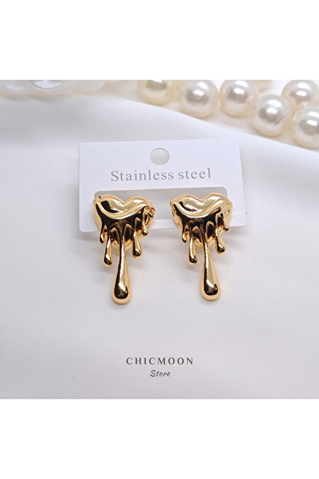 Steel Gold Color Melting Heart Earrings