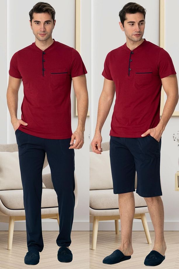 Mecit 2769 Bordo Büyük Beden Şortlu Erkek Pijama Takımı - 1