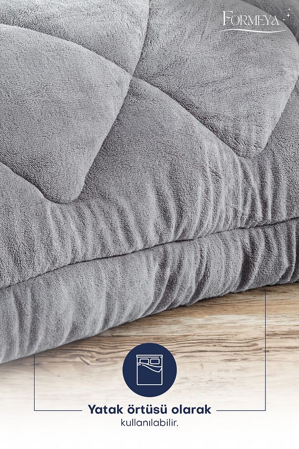 Tek Kişilik Lüx Gri Çift Taraflı Wellsoft Yorgan 155 X 215 Cm - 6