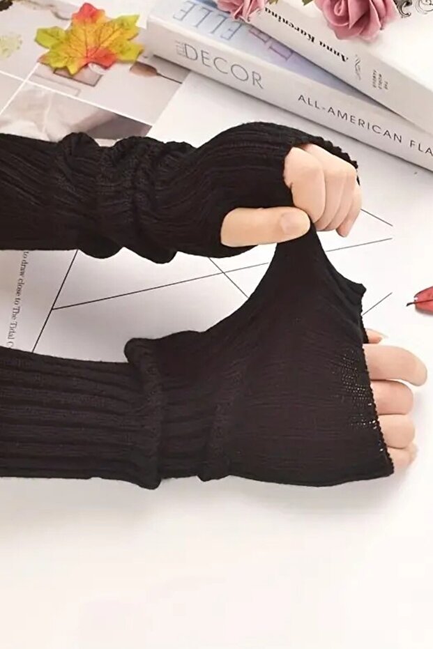 100% Acrylic Premium Knitwear Knitted Hand Warmer Hand Warmer Oversleeve Gloves Black