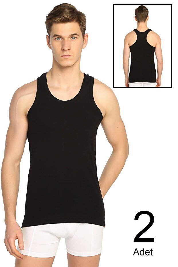 Tutku Men's Black 2'Li Package Ribana Sports Undershirt Elf568T0118Ccm2