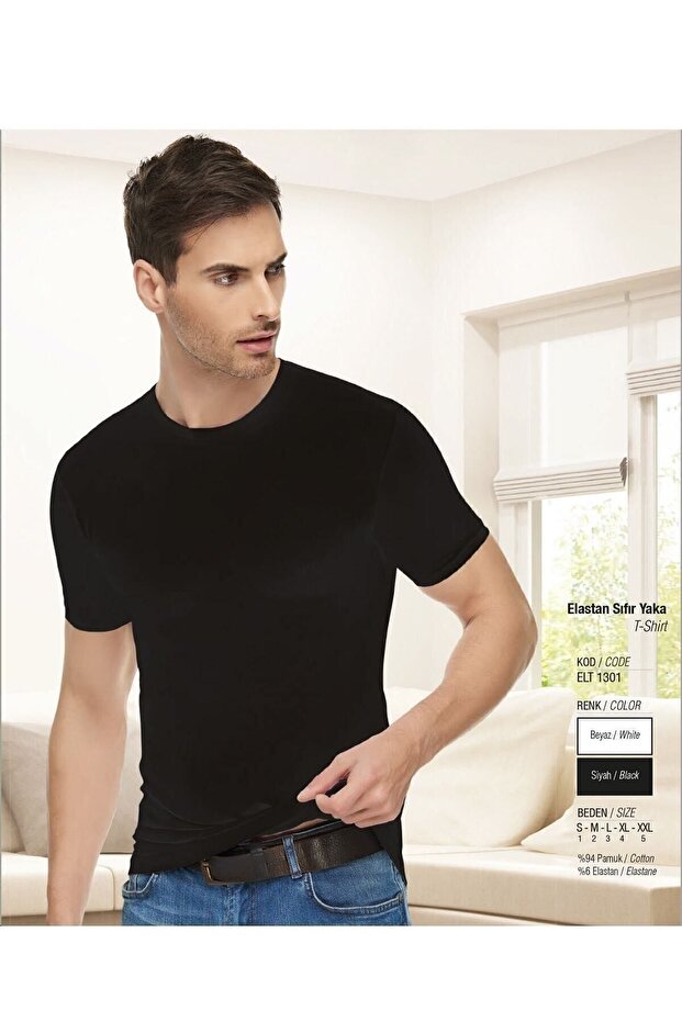 Men's Crew Neck Elastane Undershirt Black
