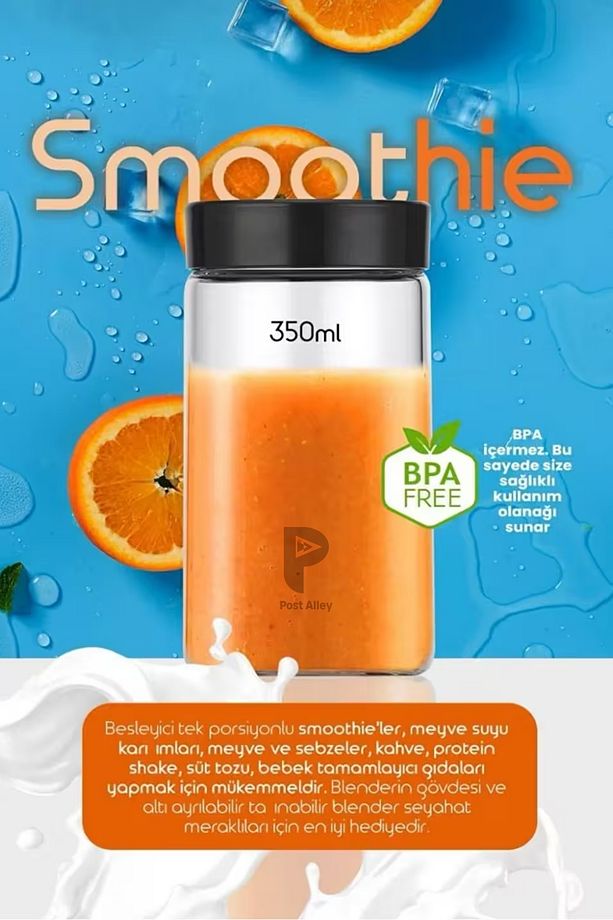 Şarjlı Taşınabilir Smoothie Blenderi (450 ml)+ Ekstra Bardak (350 ml ) - 6