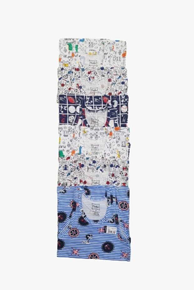 طقم من 6 قميص داخلي للأولاد بطبعات إيلاستين منقوشة ومتعددة - 2