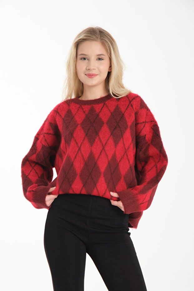 Pulover de damă oversize cu model Argyle - 7