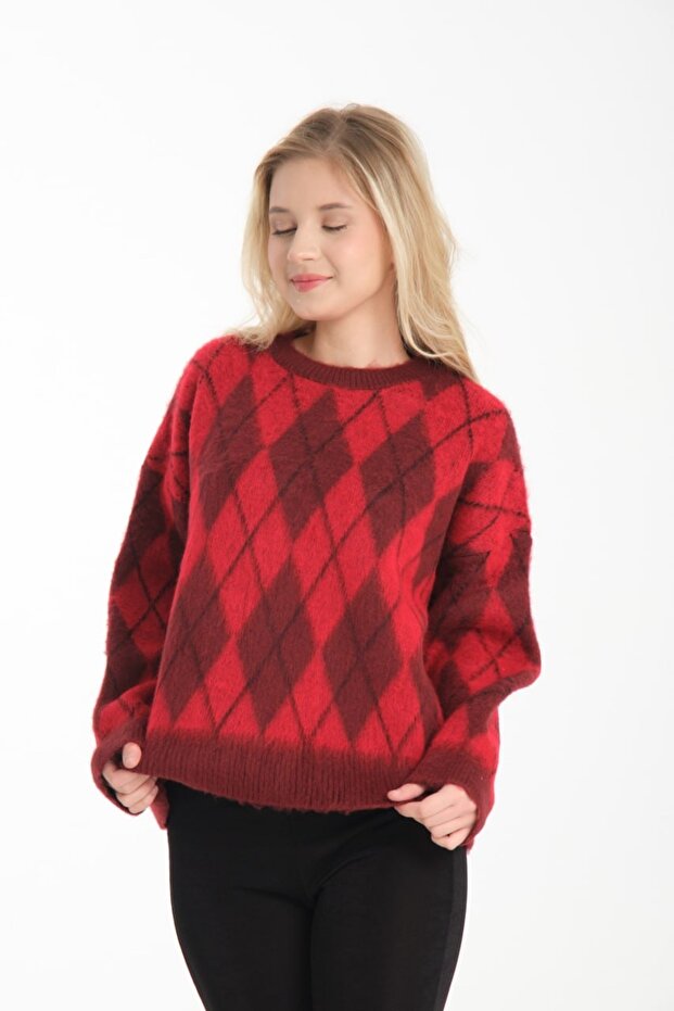 Pulover de damă oversize cu model Argyle - 6