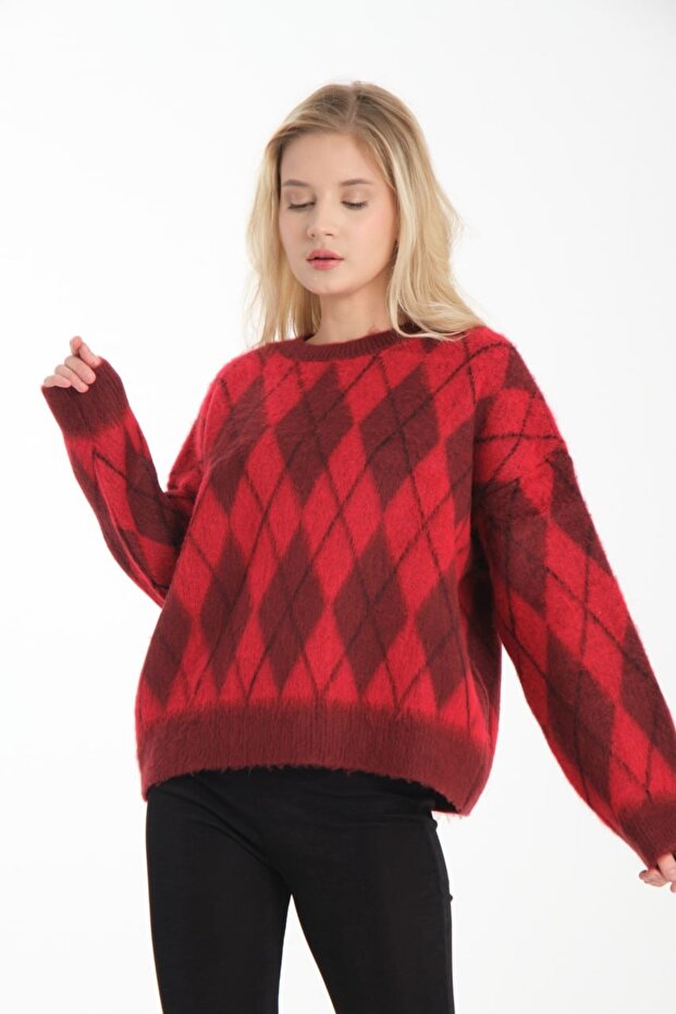 Pulover de damă oversize cu model Argyle - 2