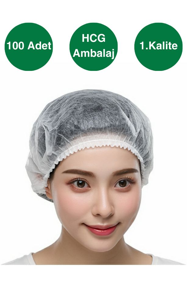 1. Kalite, Tek Kullanımlık Beyaz Bone, 52 CM, 100'lü Paket, Çift Lastikli - 3