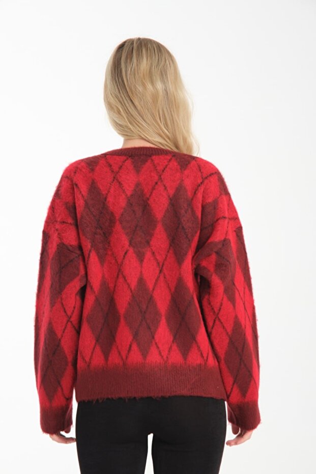 Pulover de damă oversize cu model Argyle - 3