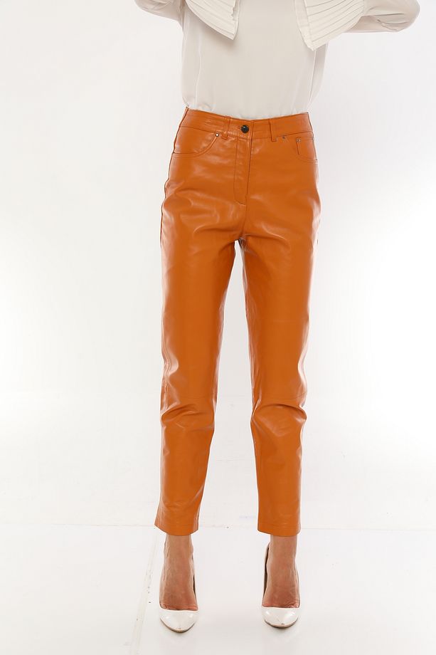 Kadın Beş Cep Camel Deri Pantolon - P02 - 1