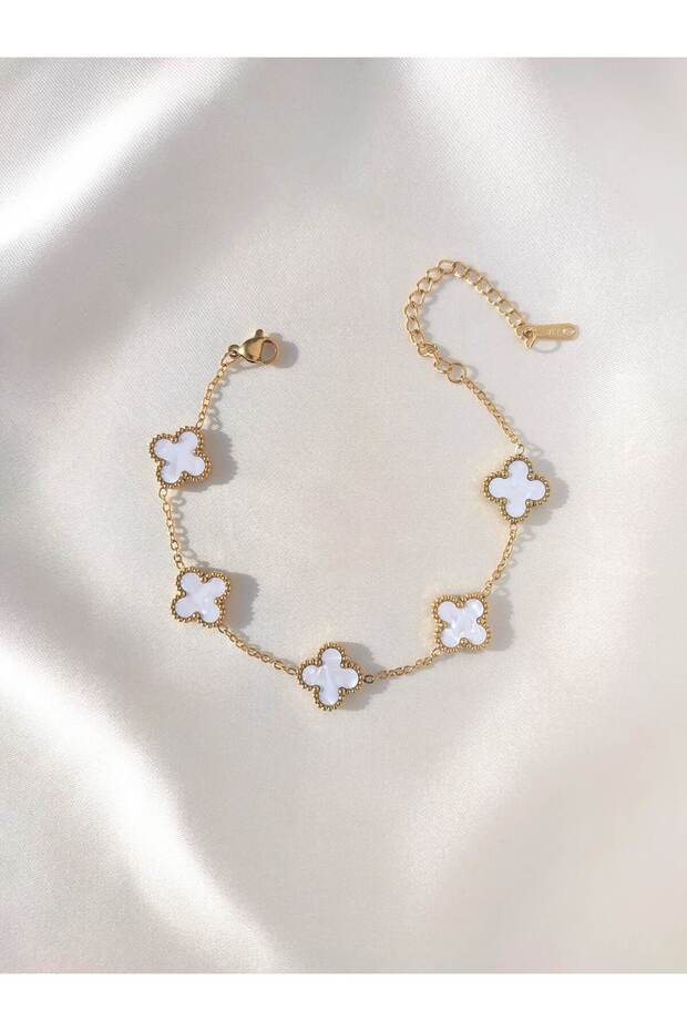 Unisex Stainless Steel Gold Row Clover Model Bracelet