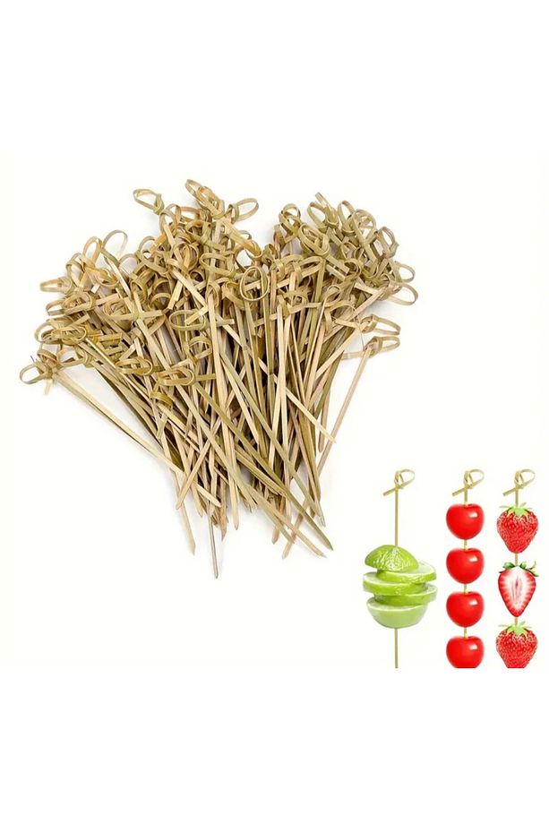 Bambu Kokteyl Çubukları 100 Adet Kanepeler,mezeler Parti Malzemeleri 12 Cm (YEŞİL) - 9