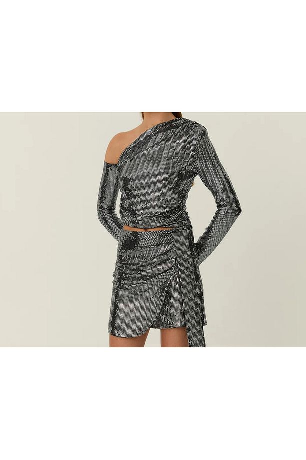 silver  bluz , tek kol payet bluz - 4