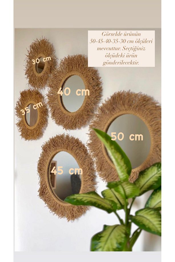 Dekoratif Bohem Kahverengi 30 Cm 1 Adet Duvar Aynası - 9