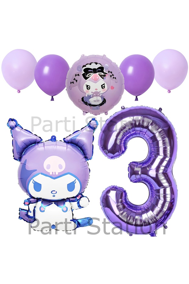 Kuromi 3 Years Old Purple Balloon Set Anime Sanrio Hello Kitty Kuromi Concept Birthday Balloon Set