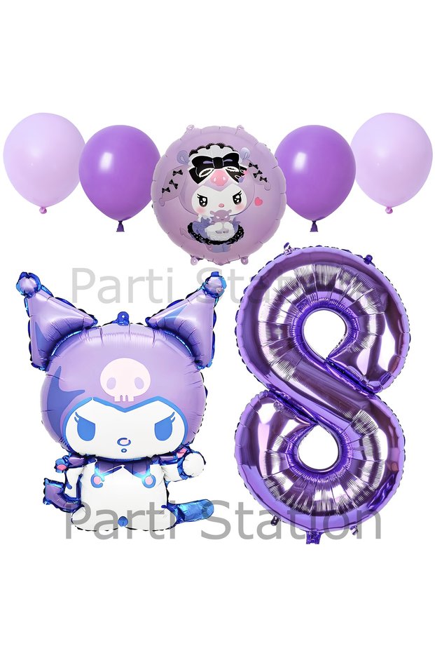 8 Years Old Purple Balloon Set - Anime Sanrio Hello Kitty Kuromi Concept for Birthday