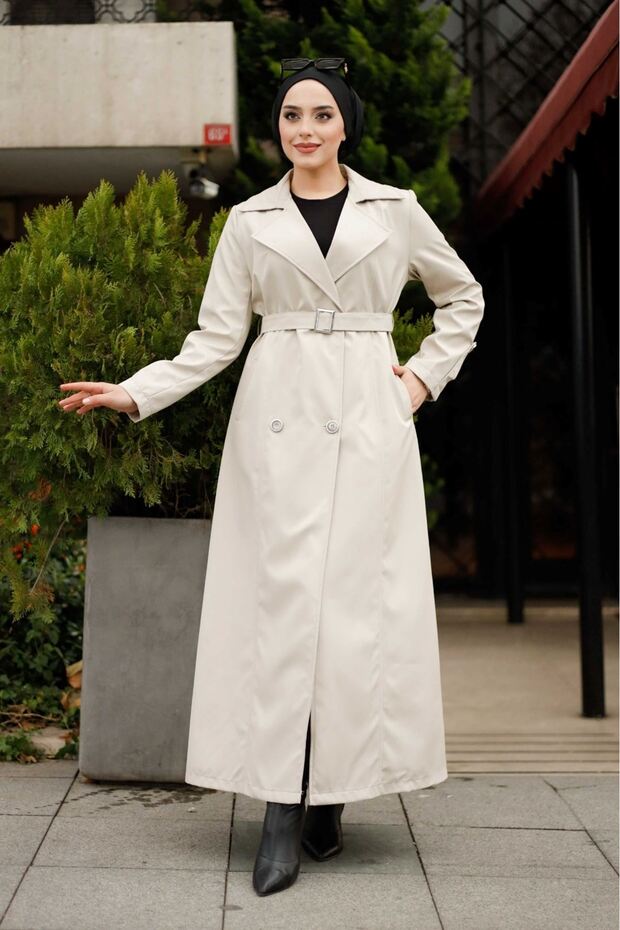 Lined Belt Detailed Full Length Trench Coat Top Coat