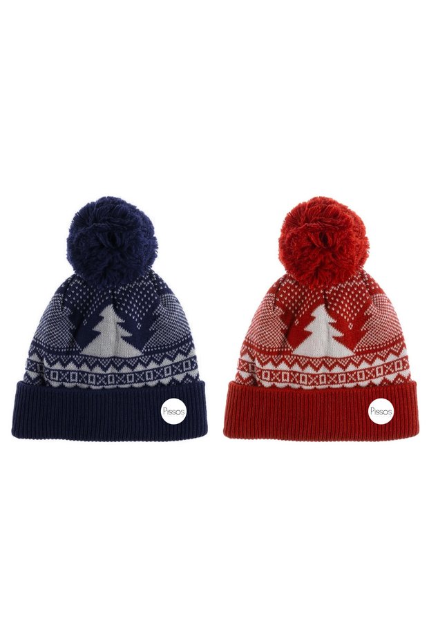 Unisex 2-Piece Patterned Pompom Beret | Special Boxed Gift Knitted Hat
