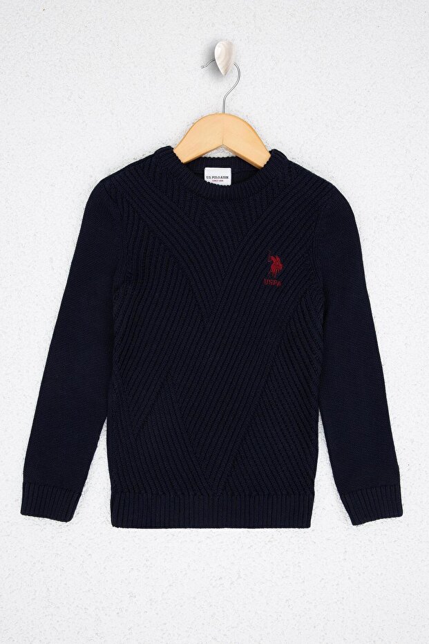 Boy's Navy Blue Crew Neck Knitwear Sweatshirt