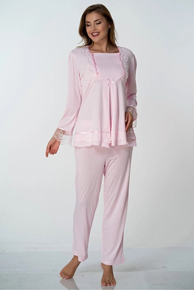 Women's Pregnant Maternity Cotton Long Sleeve Pajamas Set