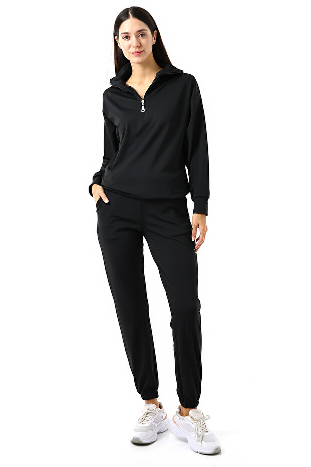 Kadın Fermuar Yaka Basic Eşofman Takımı - 1