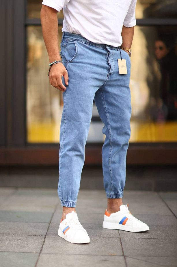 Erkek Paça Lastikli Yüksek Bel Regular Fit Kot Pantolon - 1