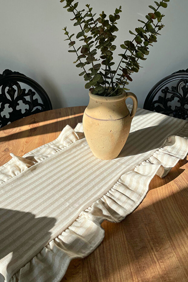 Fırfırlı Kahve Çizgili Runner 40x135 - 2