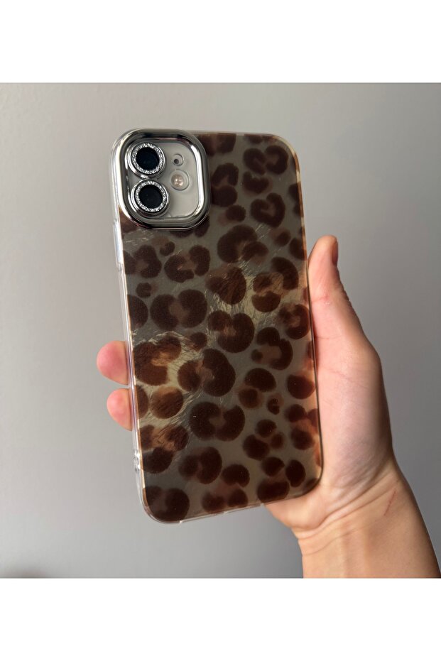 حافظة بنمط الفهد متوافقة مع هاتف آيفون 11 مع واقي عدسة فضي - 3