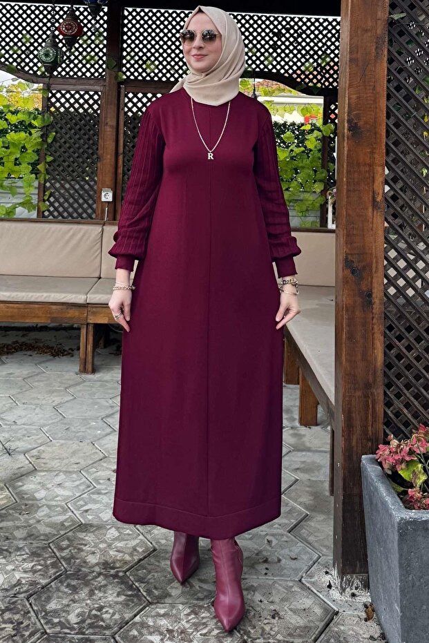 Ecem Bordo Triko Elbise - 1