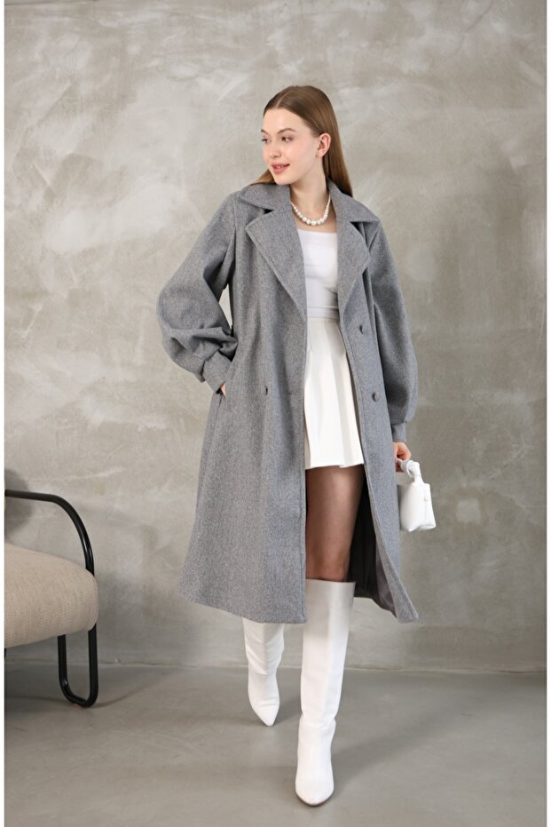 Balloon Sleeve Lined Stamp Coat