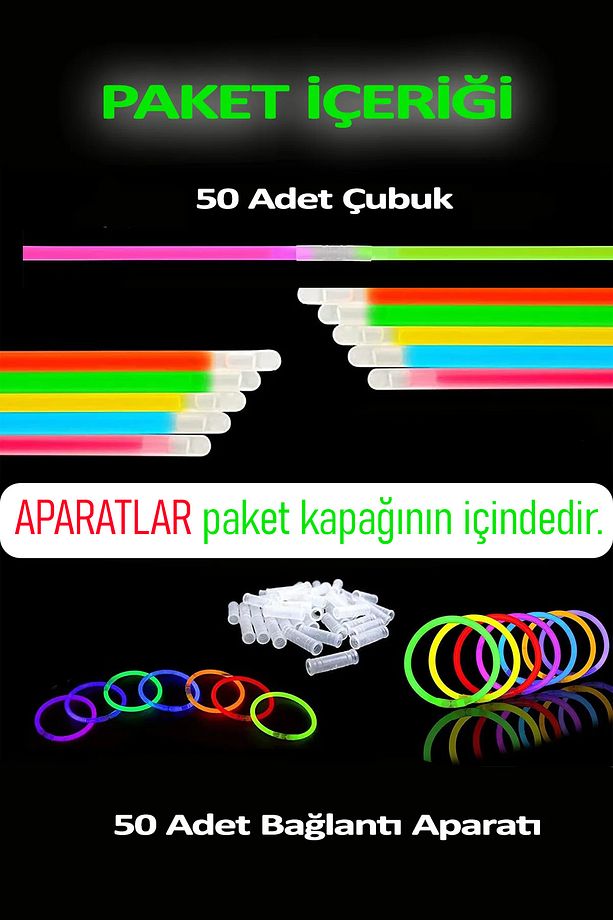 Karanlıkta Parlayan Çubuk 50 Adet Fosforlu Neon Parti Çubukları Düğün Bride To Be Malzemeleri Balon - 2