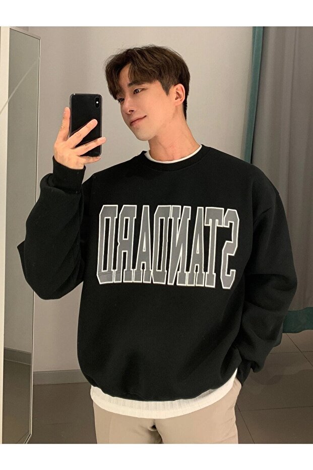 Men's Standard Printed Crew Neck Oversize Sweatshirt