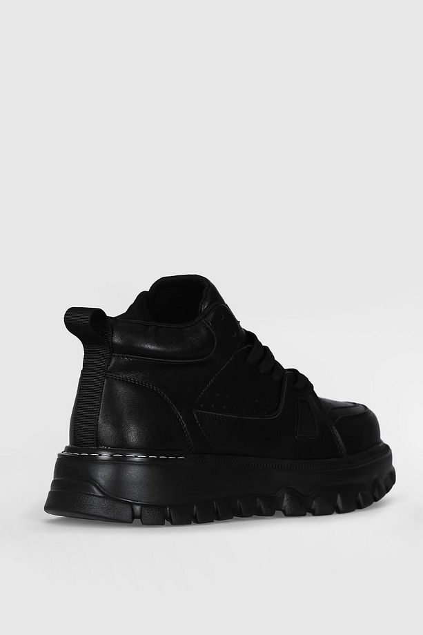 Yüksek Comfort Taban Bağcıklı Erkek Sneaker Spor Ayakkabı Siyah - 3